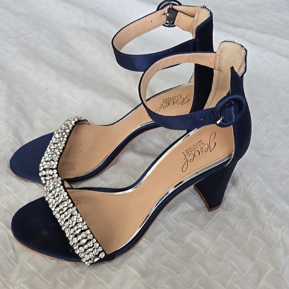 Jewel Badgley Mischka Navy Blue High Heels with Rhinestone Embellishments Prom